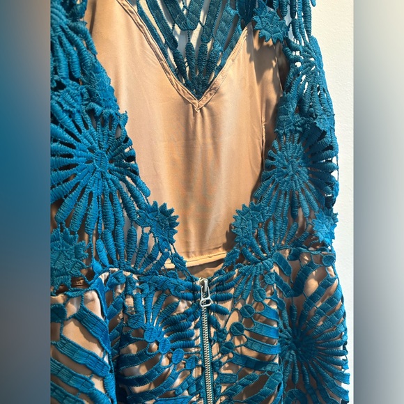 Free People x Saylor Presley mini party dress in aqua teal - Picture 7 of 10